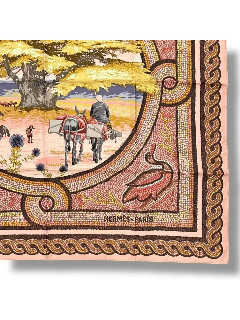 Hermes Scarf Silk Carre 90 Sous le Cedre Under Himalayan Cedar Pink